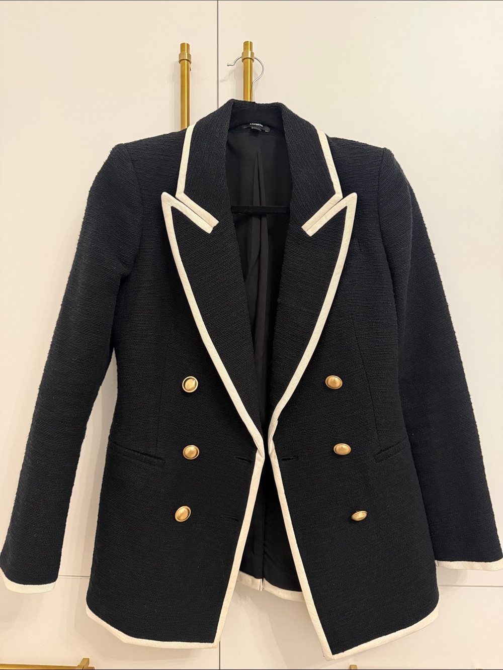 Express Black Blazer with White Trim and Gold Buttons - Picture 1 of 2